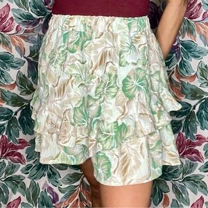Beige Floral Ruffled Mini Skirt
